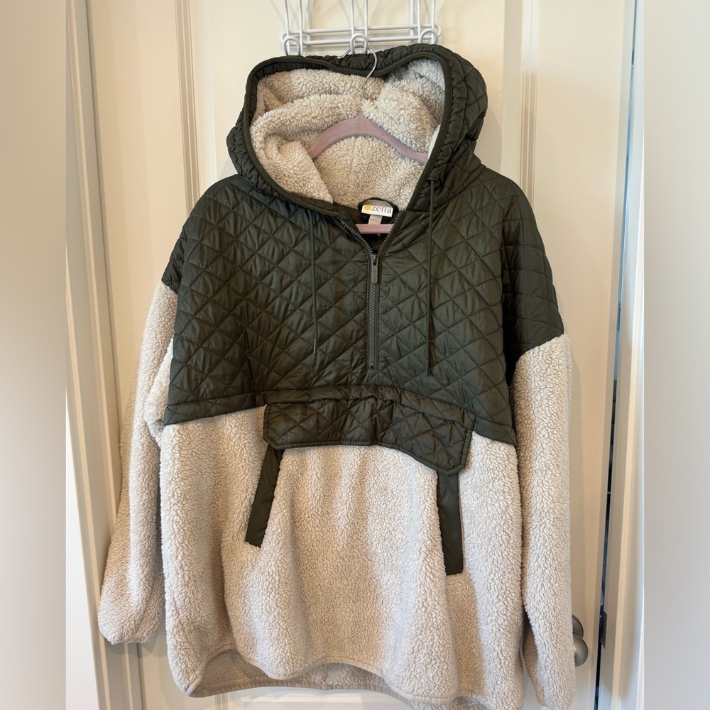 Zella Quilted Jacket with Green and Cream Accents